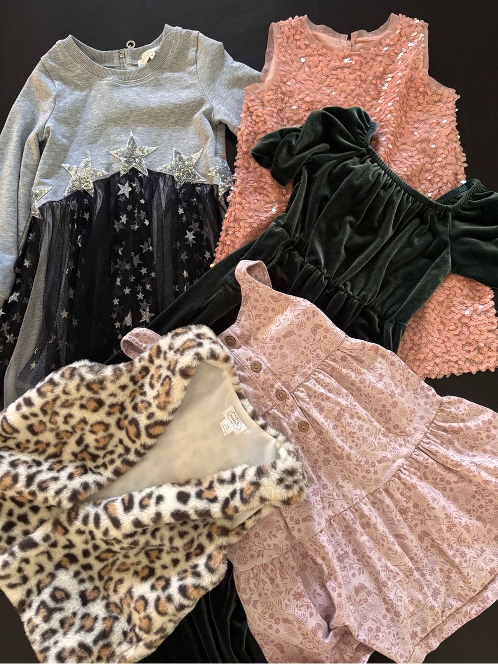 Nordstrom Girls Mixed Dresses Set — Gray, Pink, Green, Blush, Leopard